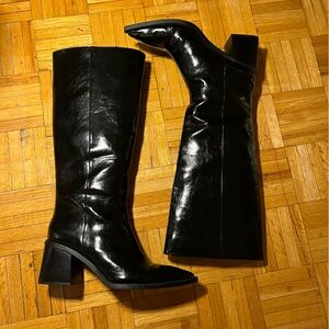 Zara Glossy Black Heeled Boots